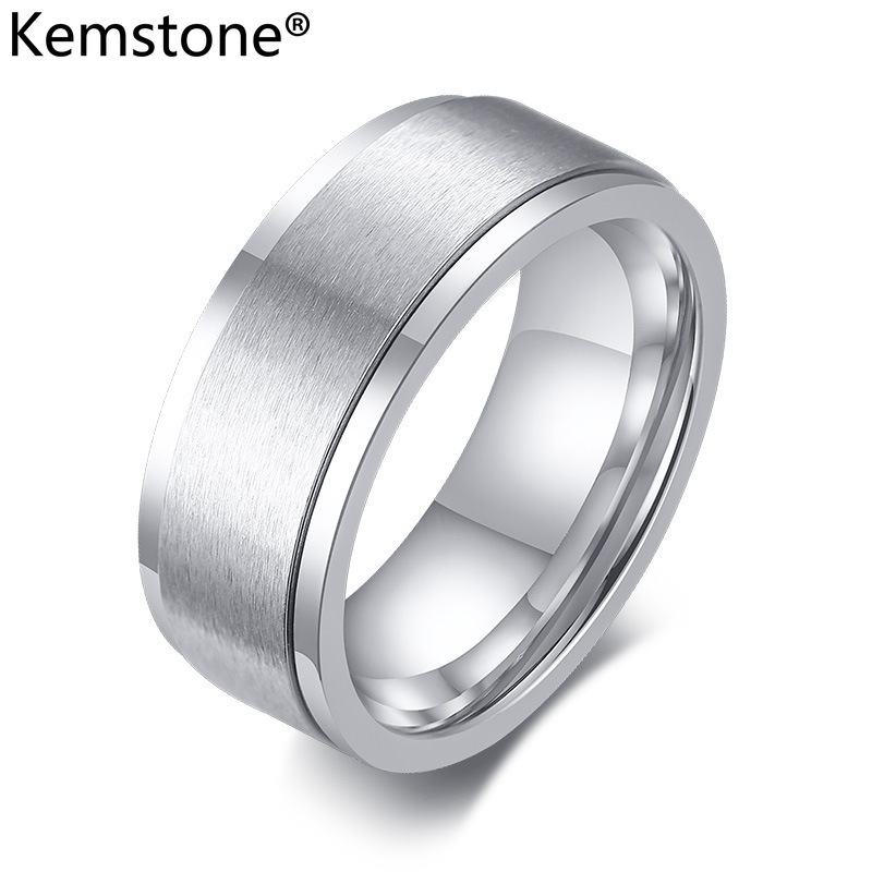 Kemstone Spinner Stainless Steel Black Silver Gold Plated 8mm Men's Ring Male Jewelry Gift Size 6-13