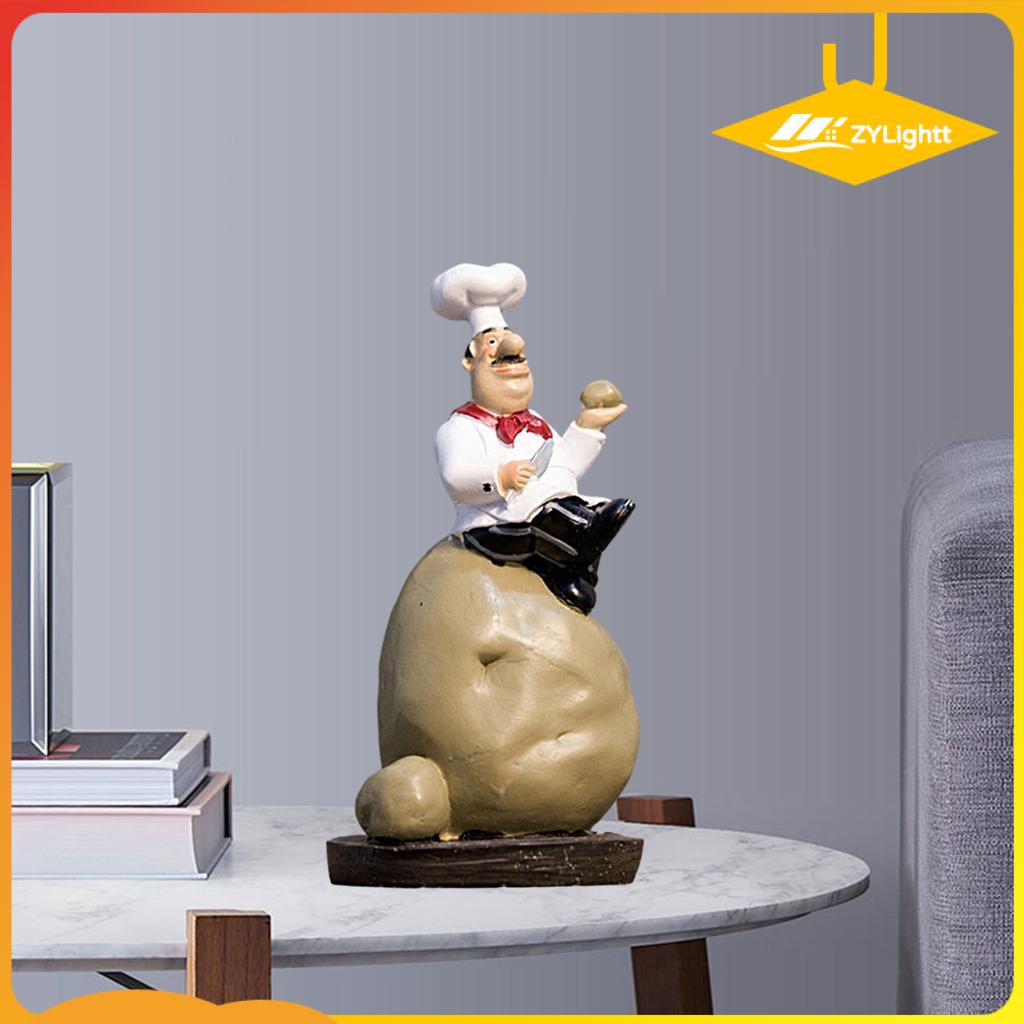 ZYLightt Creative Resin Chef Figurine Statue Model Cooking Kitchen Cafe Table Decor