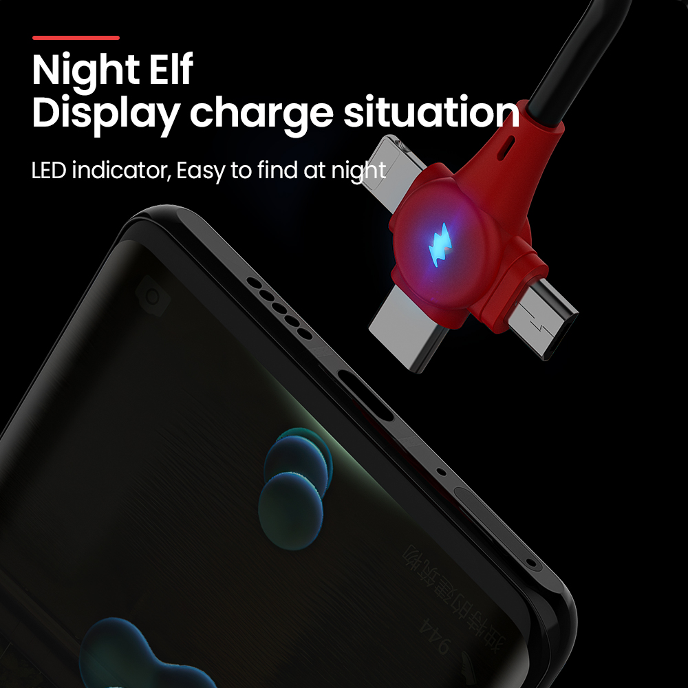 VAORLO Cáp USB Lò Xo 3 Trong 1 Cáp Sạc Nhanh 5A Có Thể Thu Vào 1.8M Dây Sạc Nhanh Type-C/Micro USB/Lightning Cáp Dữ Liệu Điện Thoại