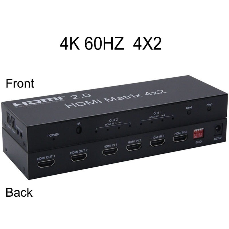 4k 60hz hdmi matrix 2x4 2 in 4 out hdmi splitter switch audio extractor hdmi 2.0 4x2 matrix 1080p for ps3/4 dvd pc to tv monitor