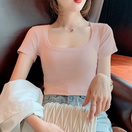 Áo thun ngắn tay cổ vuông dáng ôm nữ %100 Cotton , Áo thun nữ tay ngắn cổ vuông cá tính - AT01