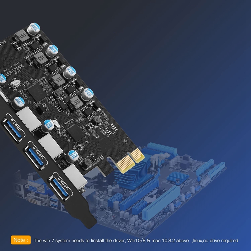 1 Piece 5 Ports USB 3.0 PCI Express Expansion Card Desktop PC PCIE Adapter Card USB Controller Riser Cards for Windows 11/10/8/7