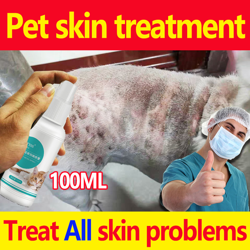 Safe and effective】Pet skin treatment spray Pet antibacterial spray,  Effective Solve the problems of dandruff, skin itching, fungus, moss, hair  loss, herpes, All skin problems, Dog skin disease cure Mange treatment for