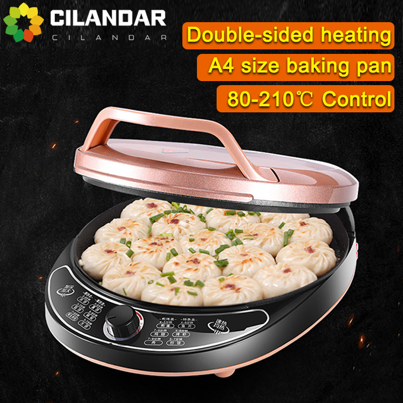 CILANDAR Electric Baking Pan Double-sided Heating Suspension Type Crepe Maker Skillet Pancake Baking Machine Pie Pizza Griddle