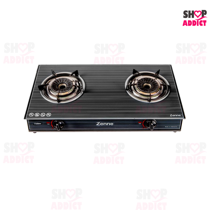 ZENNE 3.2kW Flame Power Twister Double Burner/Dapur Gas Black Glass Top ...