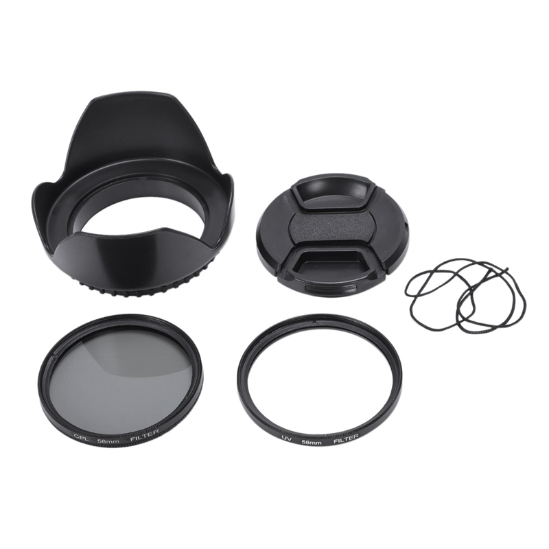 Uv filter kit 58mm for 700d 100d 600d 1200d lens hood cap
