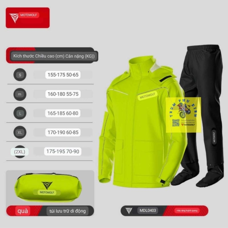 Áo mưa bộ Motowolf V2 (Có bọc giày) Chính Hãng