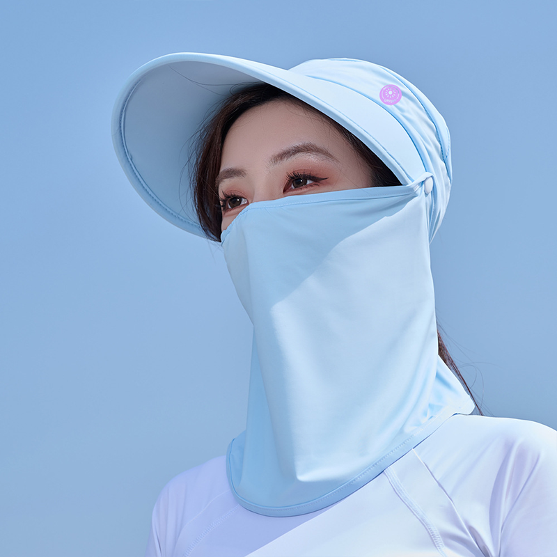 OEM Sunscreen hat for ladies with empty top UV protection large brim nylon ice silk face protector sun visor hat