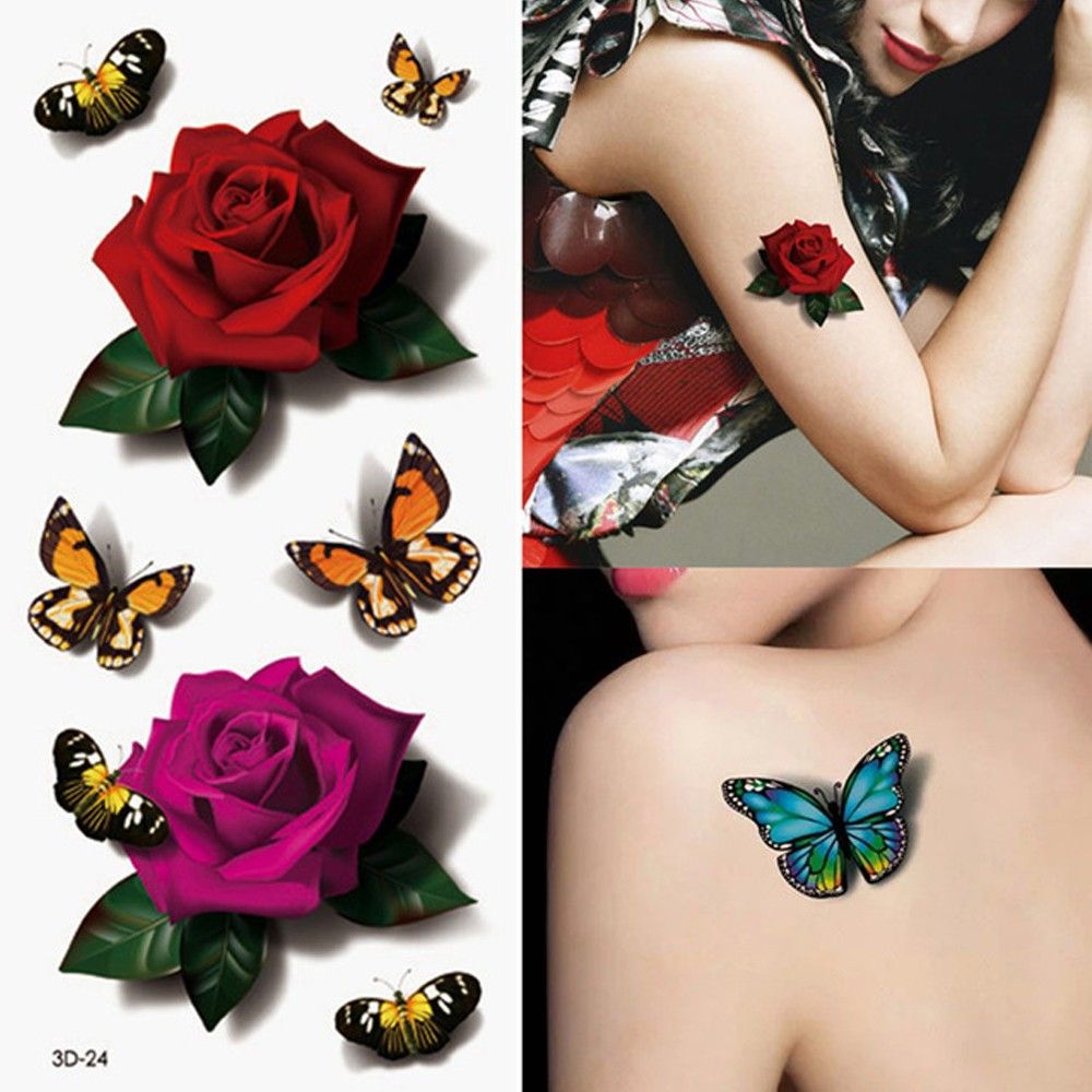 3Pcs Lifelike Design Waterproof 3D Tattoos Styles Art Tags Handmade DIY  Temporary Tattoo Body Tattoos Butterfly Shape Decals Rose Flower Stickers |  Lazada PH