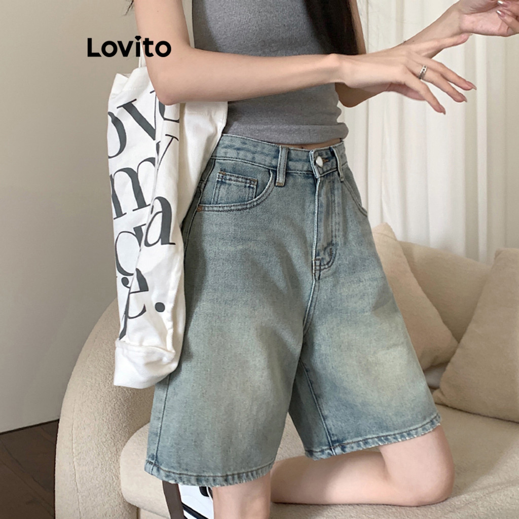 Lovito Casual Plain Pocket Denim Shorts for Women LNA19020 (Multi