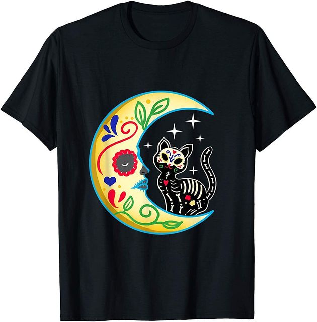 Cat Moon Sugar Skull Dia Cotton T Men Tees