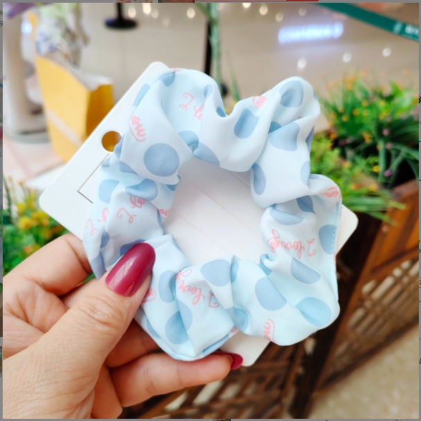 Dây buộc tóc, cột tóc vải scrunchies hoạ tiết chấm bi cao cấp | Dây buộc tóc, cột tóc srunchies họa tiết xinh xắn | Dây buộc tóc, cột tóc srunchies I LOVE YOU dễ thương | Dây Chun Cột Tóc Srunchies Hàn Quốc Cực Hot