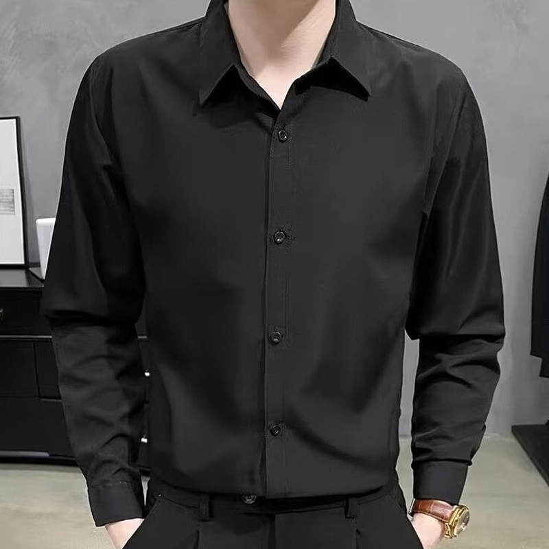 MOLAN Men's business no-iron slim-fit solid color shirt Professional suit with shirt
