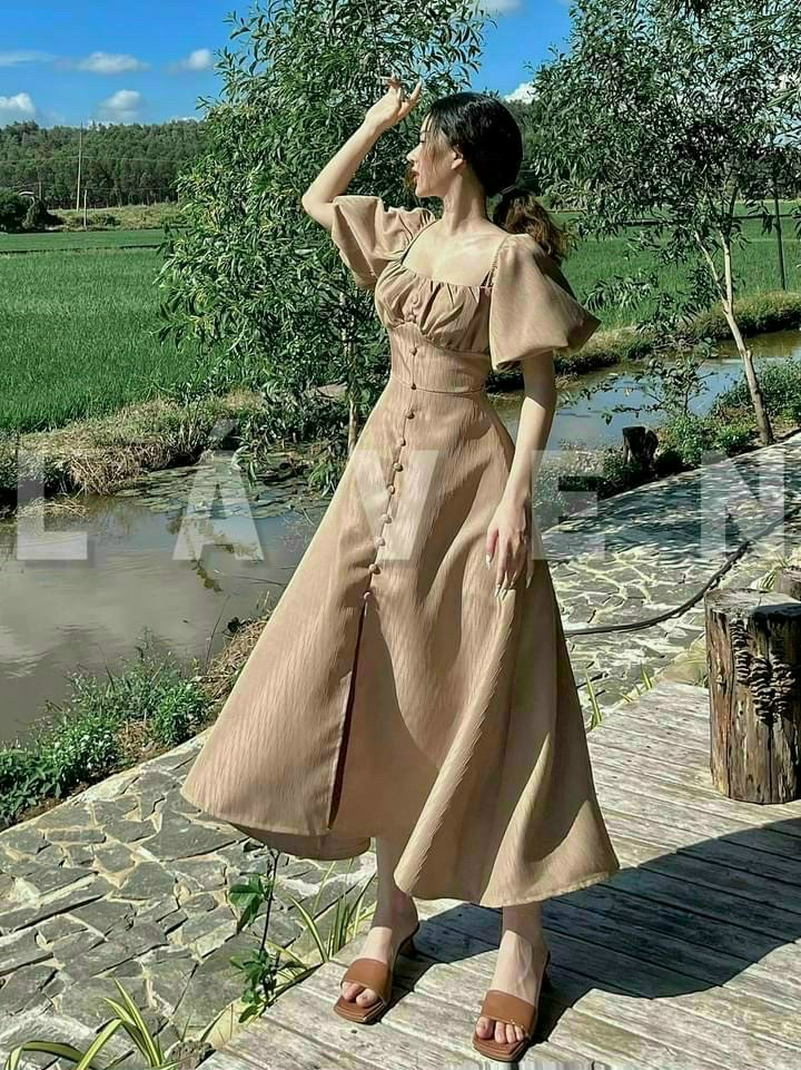 đầm xòe nút bọc xinh xắn siêu hot