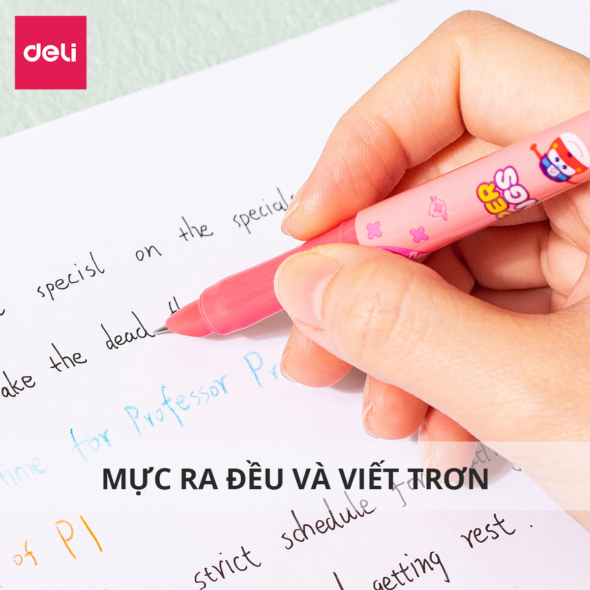 Bút máy luyện viết chữ đẹp học sinh Deli - Họa tiết đáng yêu - xanh dương/ xanh lá/ hồng/...