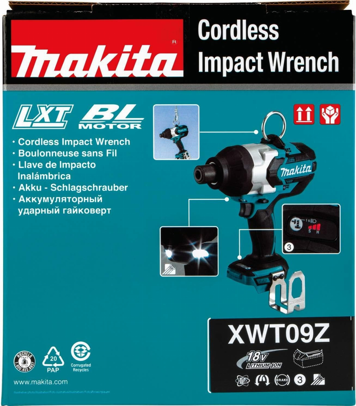 Makita XWT09Z LXT Lithium-Ion Brushless Cordless High Torque Hex Impact  Wrench, 18V/7/16