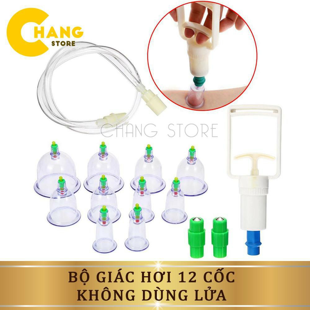 Bộ giác hơi 12 ống hút chân không hộp vàng thailand - không dùng lửa, an toàn sức khỏe – bộ giác hơi 12 món cao cấp
