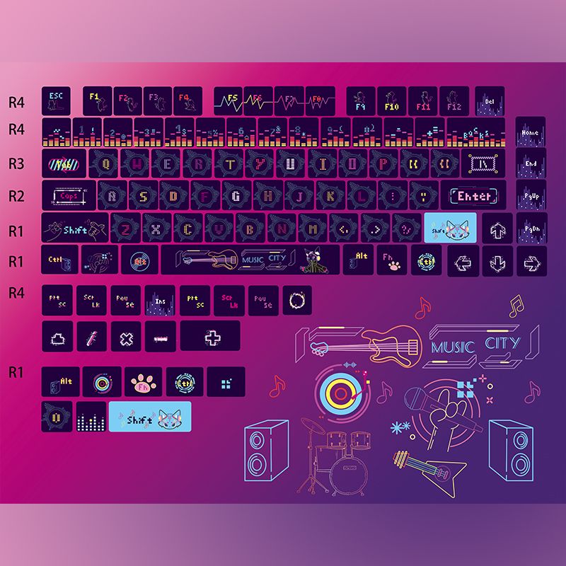 Key Cap Cat Dance Hertz Key Cap Cyberpunk Mechanical Keyboard Customized Pbt Transparent Double-Layer Milk Custard 87 108 Rkr75 Only Key Cap
