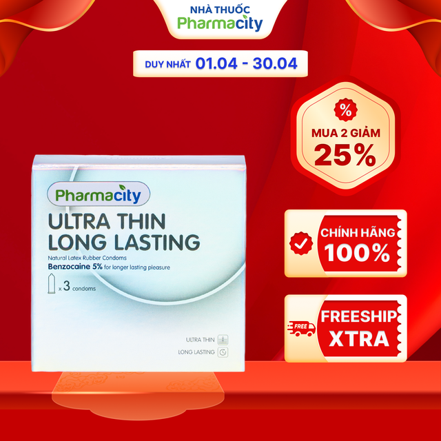 Bao Cao Su Pharmacity Ultra thin Long Lasting N (Hộp/3 cái)