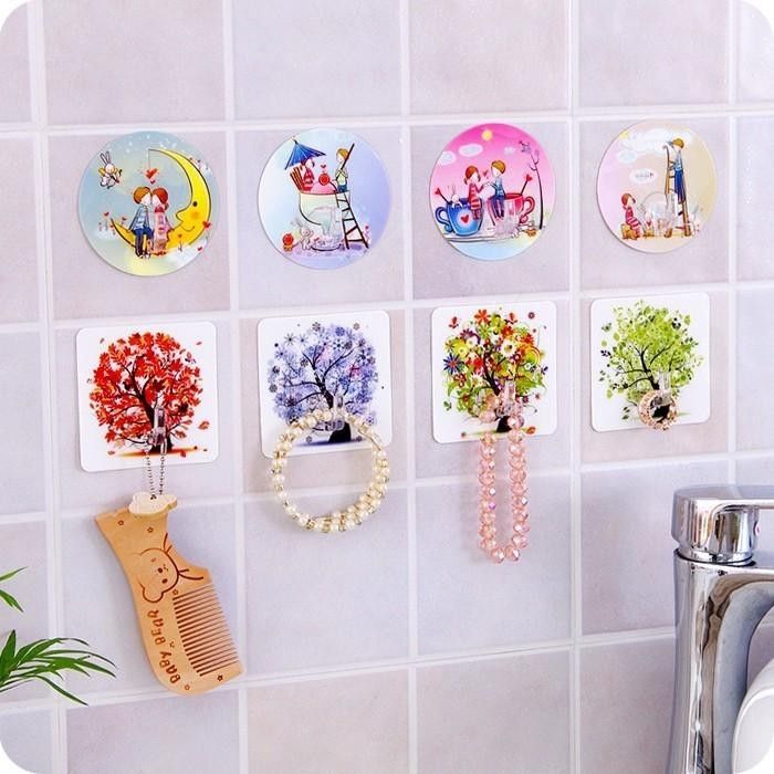 Set 5 Móc Dán Tường Siêu Dính In Hình 3D Độc Đáo