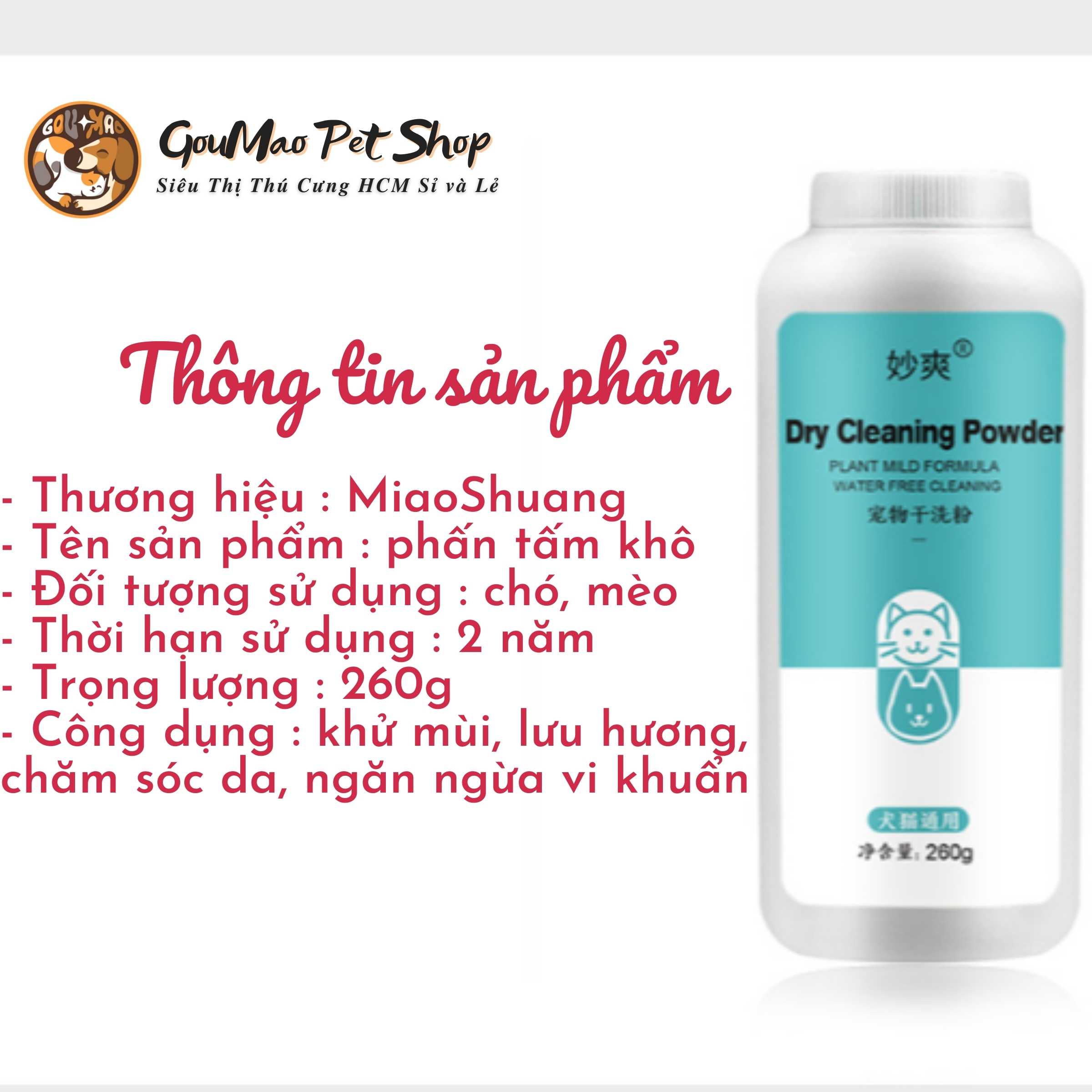 PHẤN TẮM KHÔ  CHO CHÓ MÈO MIAOSHUANG