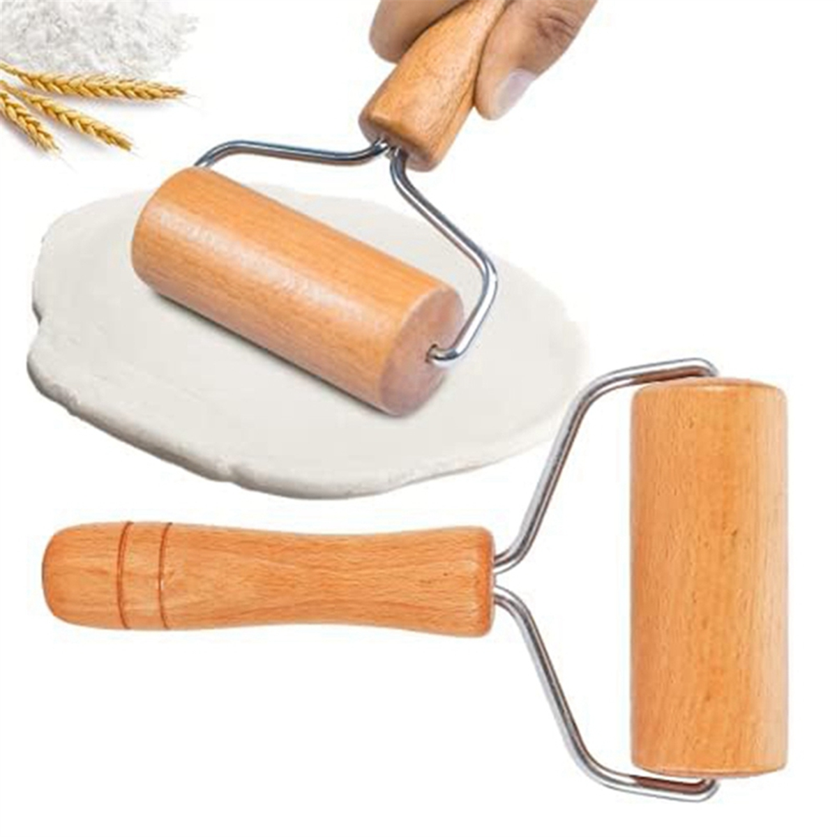 Small Rolling Pin, Wooden Dough Roller, Non-Stick Pizza Roller, Dough- Roller Set for Home Kitchen Baking Cooking Durable Easy to Use