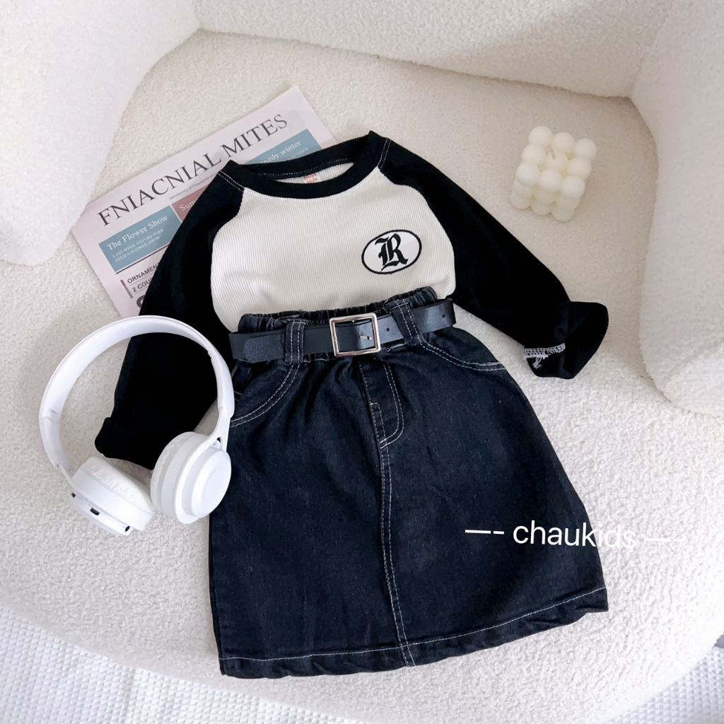 Set chân váy kèm dai áo dài tay chất nhung tăm 10-30kg