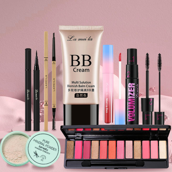 Bộ trang điểm cá nhân LAMEILA 7 món tiện lợi Kem BB che khuyết điểm + Phấn phủ + Phấn mắt + Mascara + Chì kẻ mày + Bút dạ kẻ mắt + Son kem bộ…