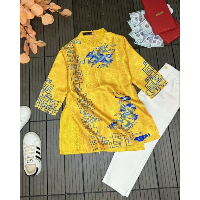Áo dài cách tân tỳ hưu hóa rồng