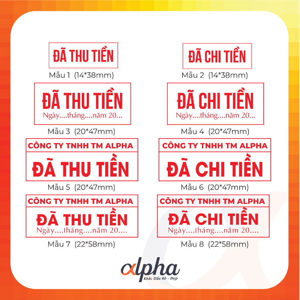 Con Dấu Đã Thu, Chưa Thu... Kích Thước nhiều kích thước