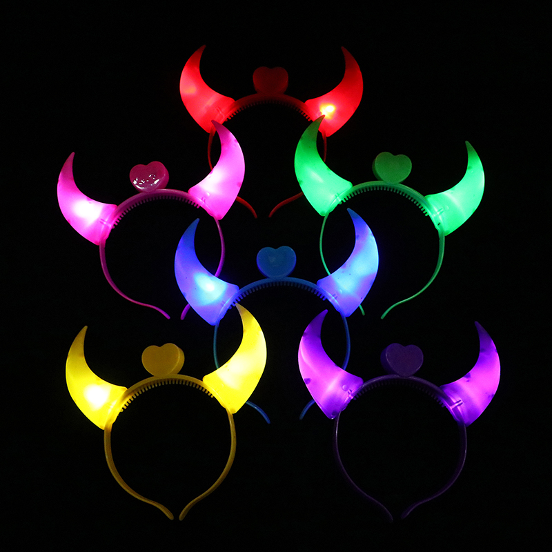 Glowing Toys Children Adults Halloween And Christmas Party Decor LED Funny Devil Horn Light Up Headband Hair Hoops Flashing Horn. 