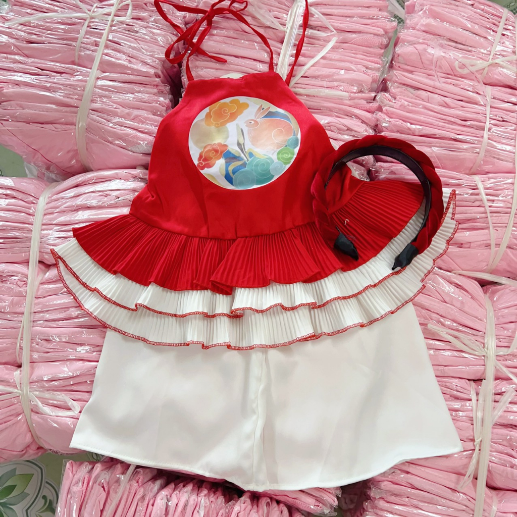 Set yếm kèm bờm cho bé gái diện tết, trung thu xinh xắn 8-18kg