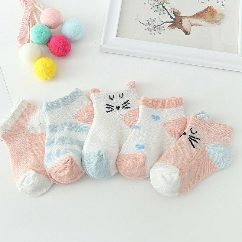 Set 5 Đôi Tất Vớ Lưới Hình Thú Cổ Thấp Cho Bé