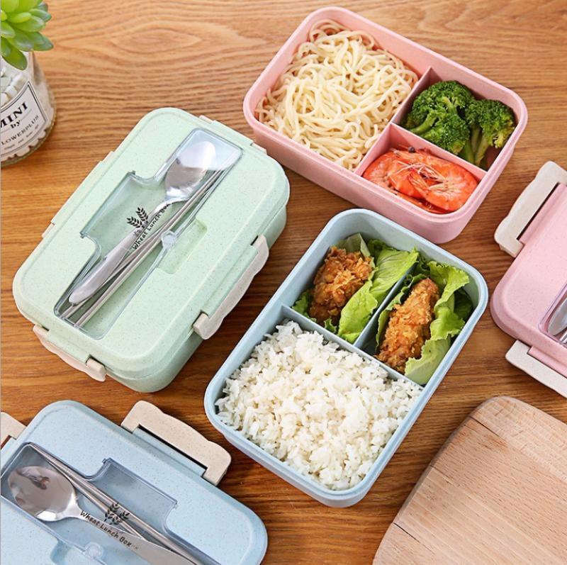 Hộp đựng cơm lúa mạch 3 ngăn kèm thìa đũa