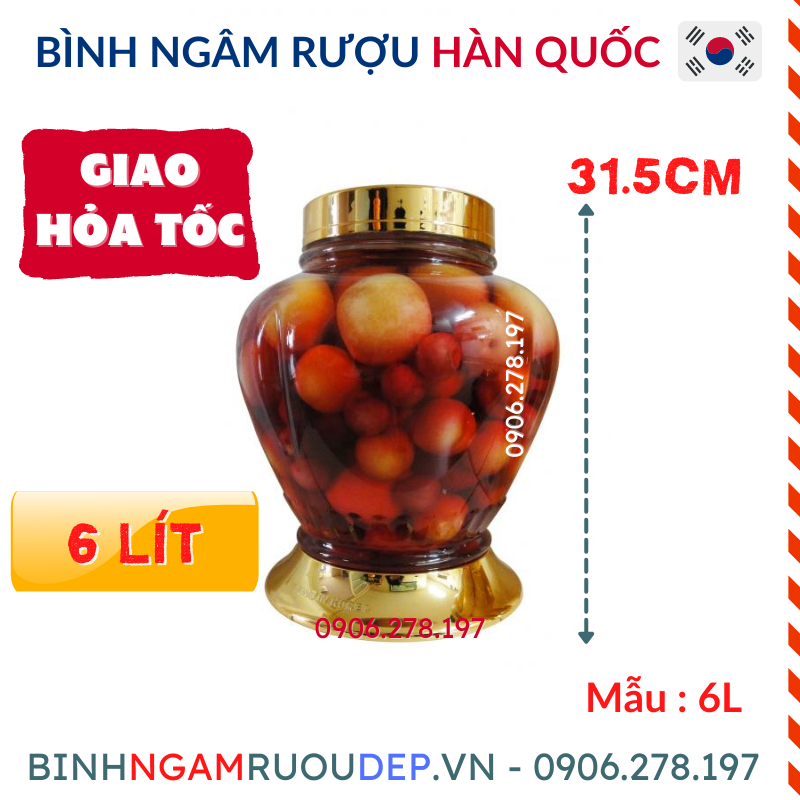 Bình thủy tinh ngâm rượu Hàn Quốc 6 lít Bình rượu đẹp thủy tinh pha lê 6 lít - Mã : 6 lít