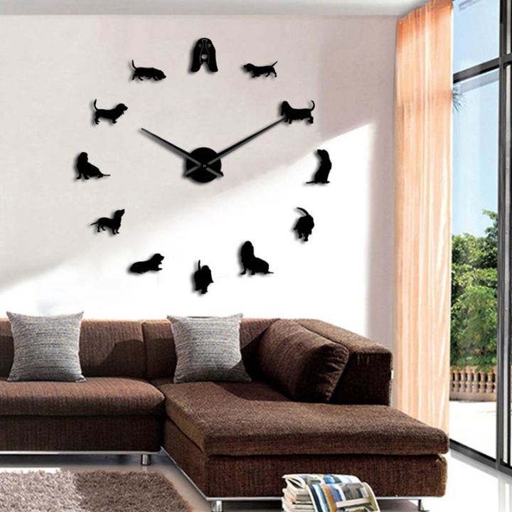 Basset Hound Acrylic Mirror Silhouette Diy Giant Wall Clock Pet Shop Dog Breed Big Clock Frameless Wall Watch Dog Lovers Gift Lazada