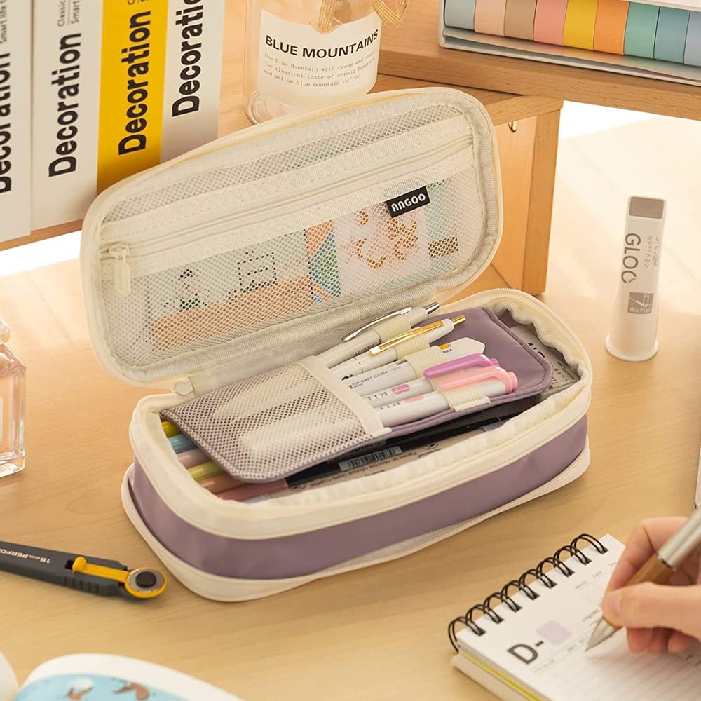 【Bestselling Product】 Large Capacity Double Layer Canvas Pencil Case for Students Box Office Student Pen Bag Stationery Back to School Supplies