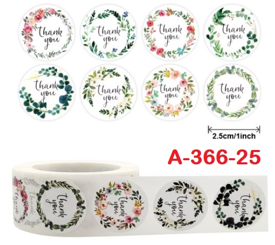 Cuộn 500 miếng dán Sticker "Thank You" - 8 styles (đường kính nhãn dán 2,5cm)