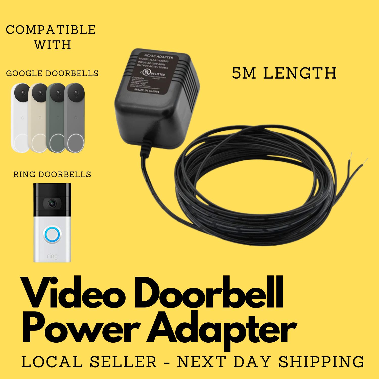 18V Power Adapter for Google Nest, Tapo, Aqara, and Ring Video