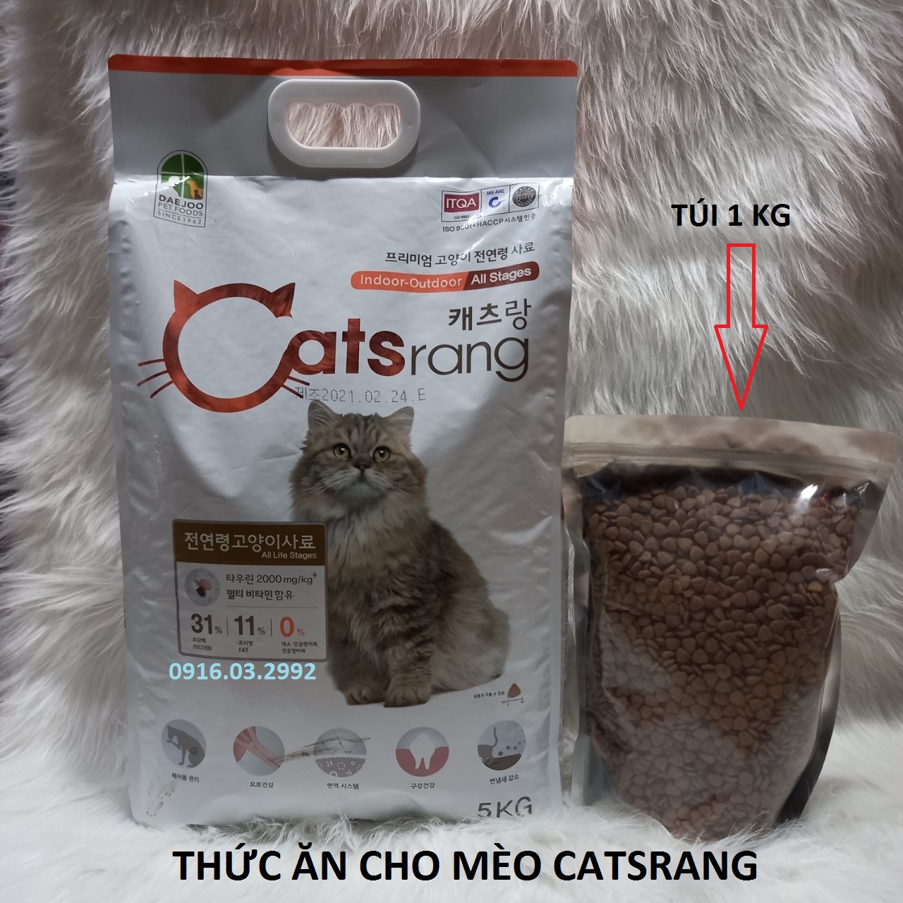 Thức ăn cho mèo Catsrang 1kg dành cho mèo trên 3 tháng tuổi