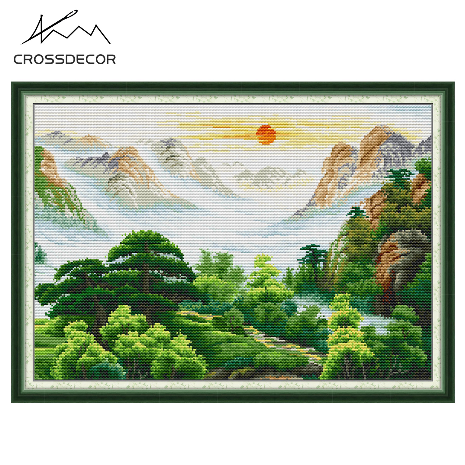 Stamped Cross Stitch Kits for Adults Beginner-Counted Cross Stitch Kit  Trees and Mountain Waterfall 11CT Pre-Printed Pattern Fabric Embroidery  Crafts