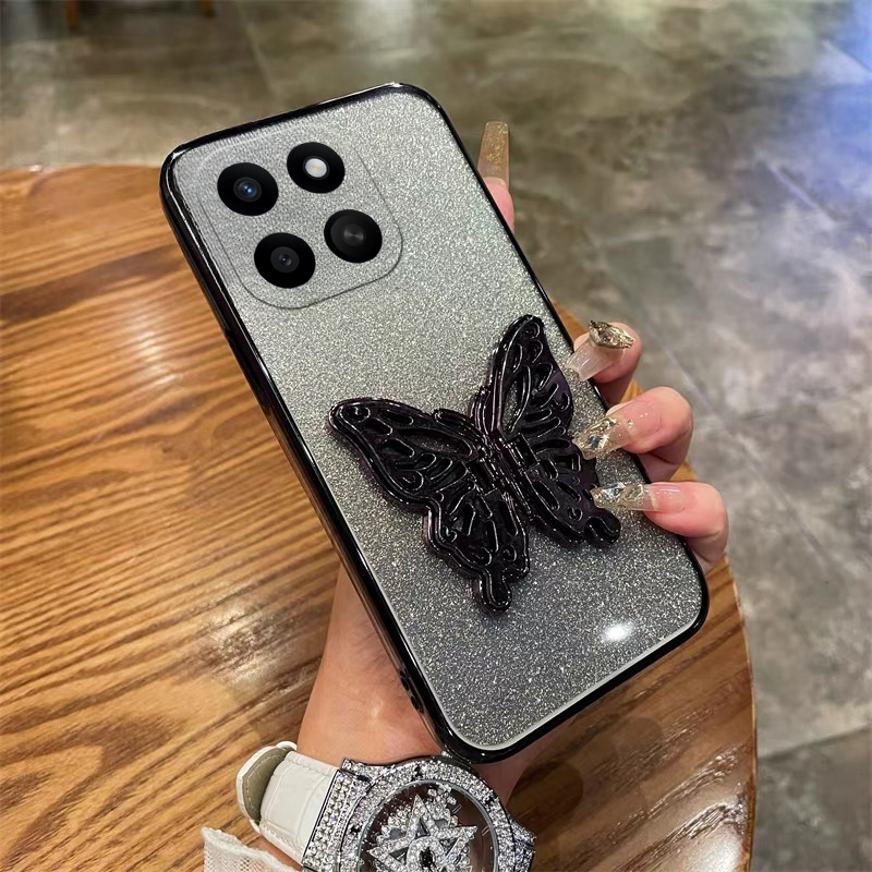 Phone cover Honor X8C Back case with Cute Butterfly Stand Luxury Slim Gradient Clear Plating Glitter Girls For Honor X8C 4G Phone cases. 