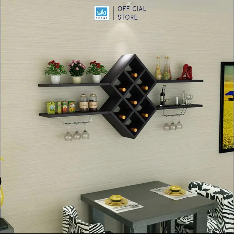 Kệ Vang Treo Tường Giấu Chân Đơn Giản SIB DECOR (Gồm 02 Giá Treo Ly) KR09