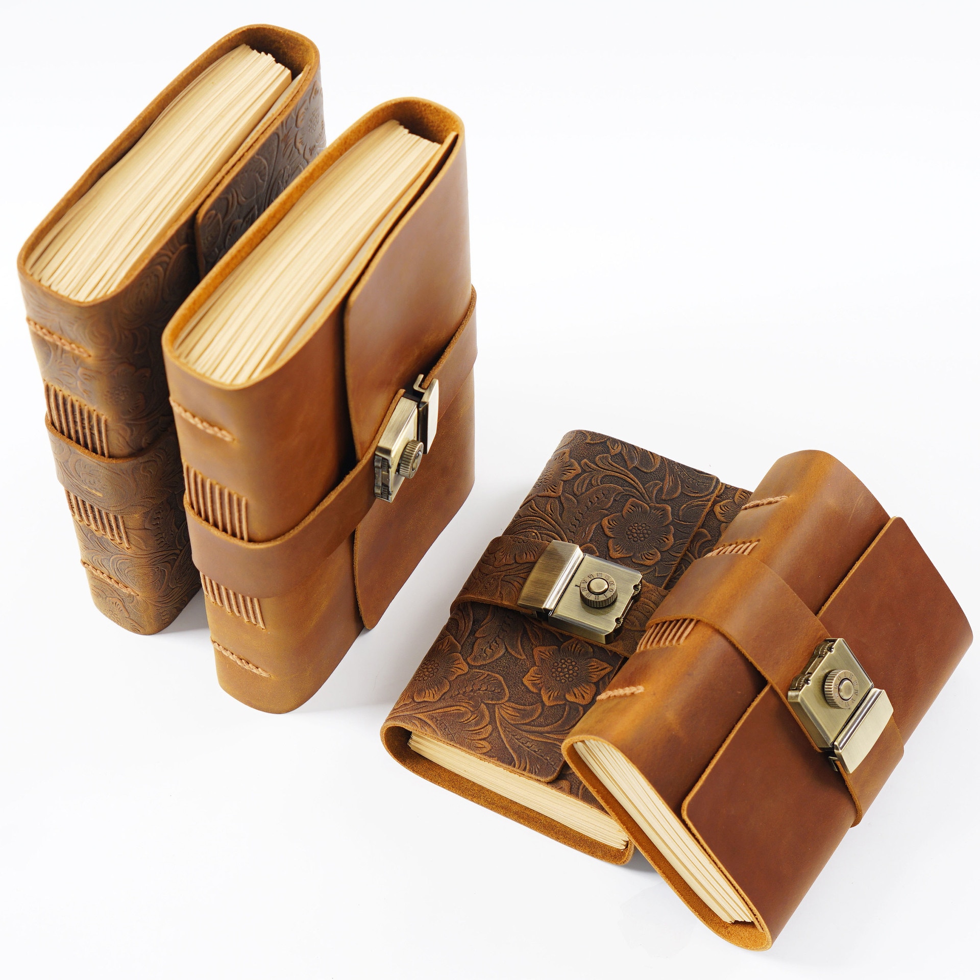 Da handmade máy tính xách tay A7 Kích thước Khóa mật mã máy tính xách tay da bò cổ điển Quyển phác thảo cho các trường học & đồ dùng văn phòng phẩm chính thức