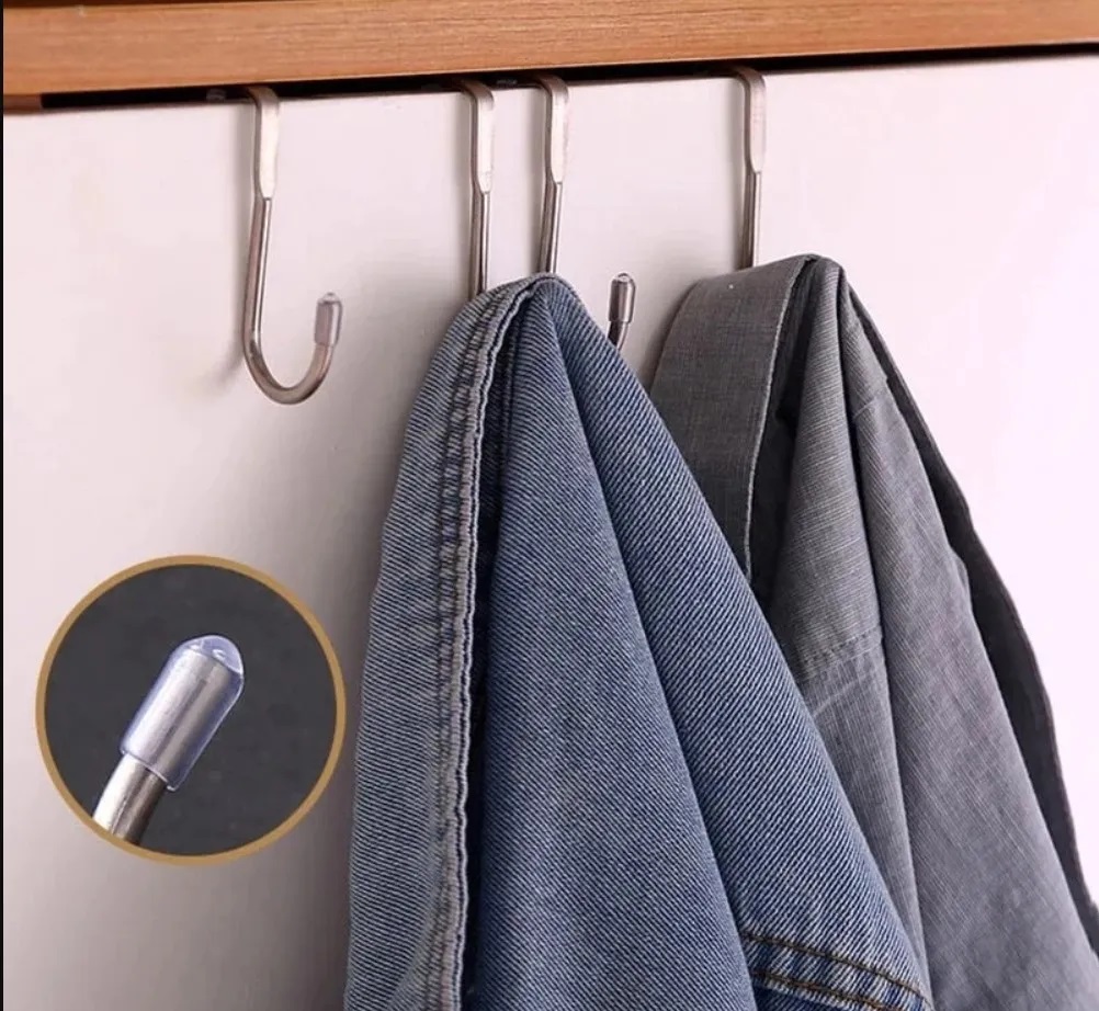 Pack of 02 - Over The Door Drawer Cabinet Hook , Double S-Shaped Hook Holder Hanger Metal Heavy Duty Free Punching Door Back Hanging Clothes Hook Organizer for Towel Cloth Bags Sundries. 