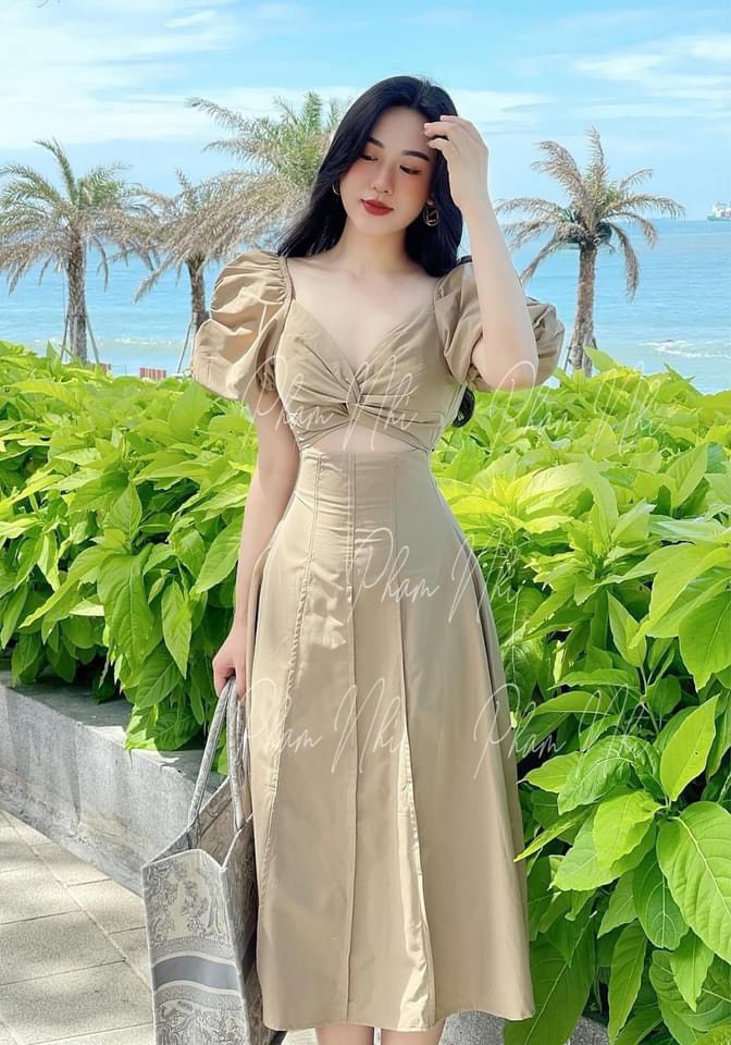 VÁY XOẮN NGỰC LI DỌC TAY BỒNG