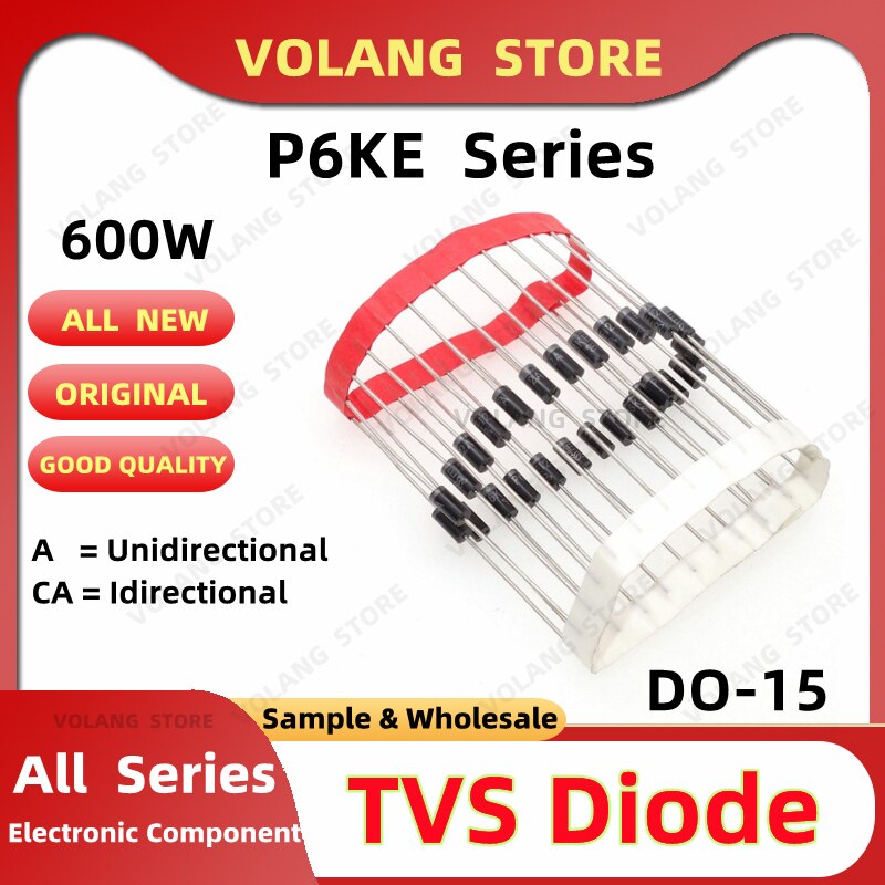 20pcs 600w do-15 tvs diode p6ke120ca 120v dip p6ke130a 150a 160ca p6ke170a p6ke180ca p6ke200a p6ke220ca p6ke250a 250v p6ke300ca