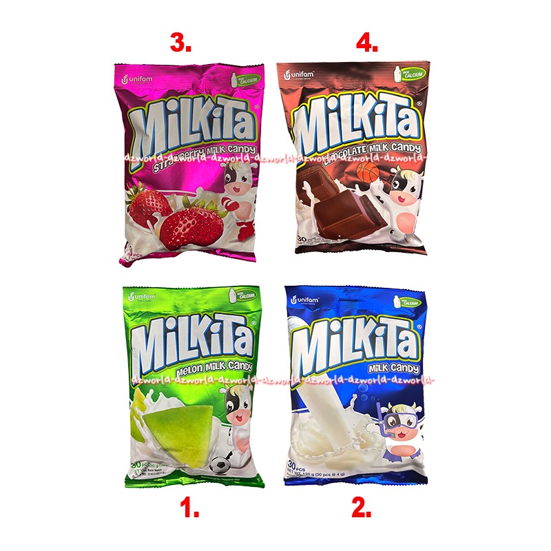 Milkita Assorted 30pcs Milk Candy Rasa Melon Susu Strawberry Chocolate
