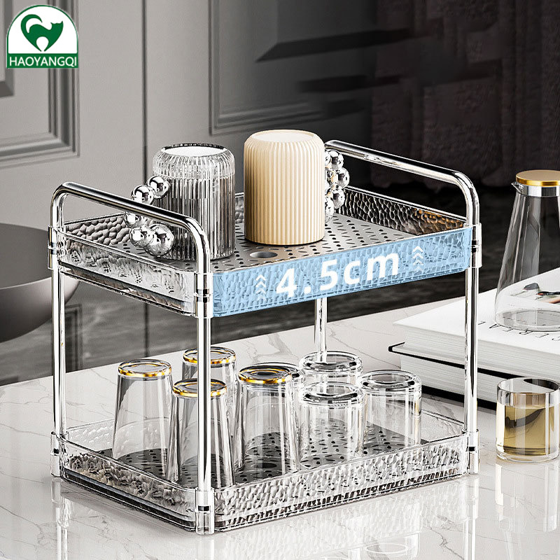Water cup drain rack transparent double layer tray rack multi-functional kitchen cup holder cup storage rack simple