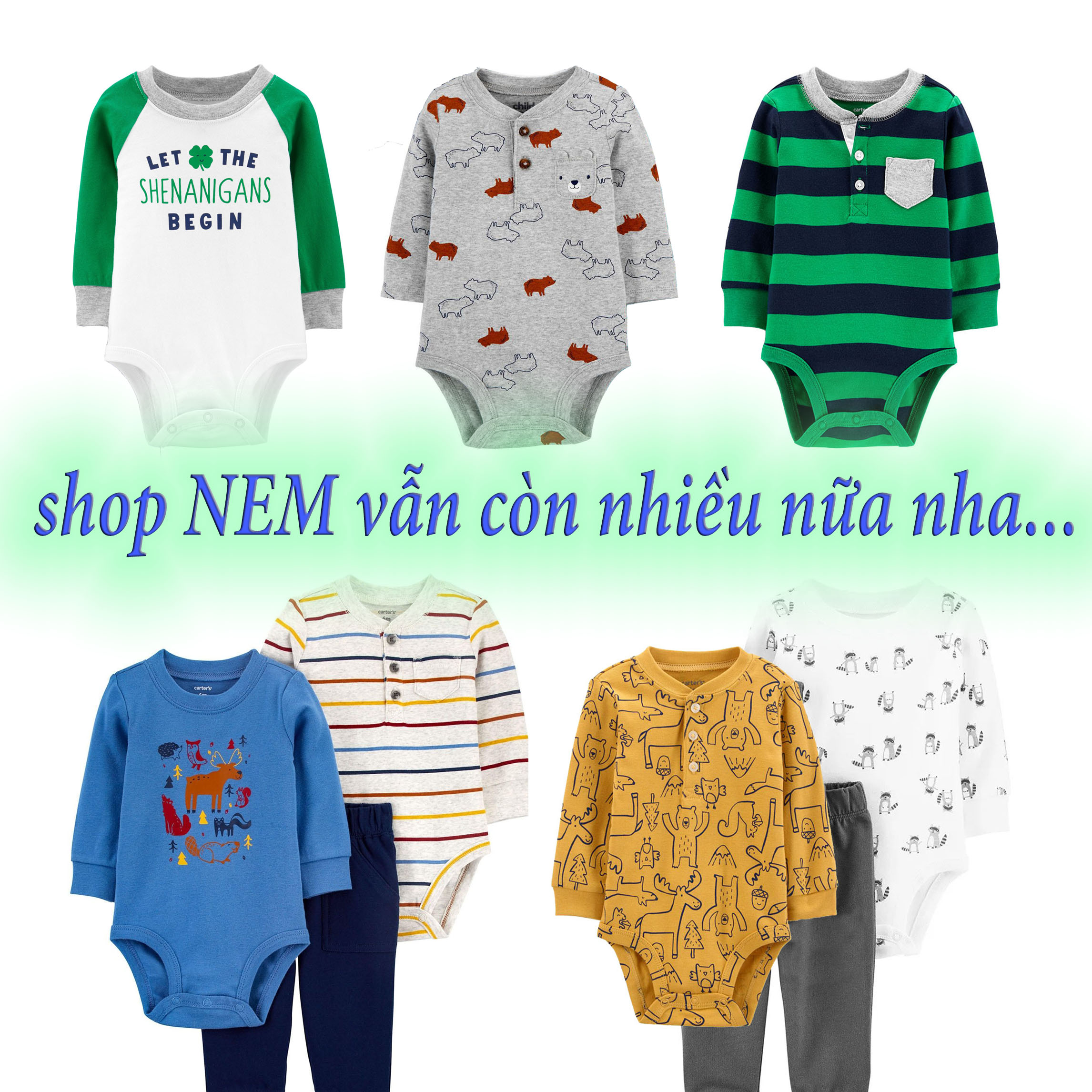 CHỌN gần 30 MẪU body chip bé trai cổ tròn cổ trụ bộ áo liền quần bodysuit dài tay hàng xuất dư tách set không kèm quần áo